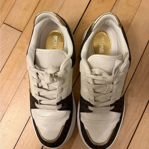 Michael Kors White, Brown and Gold Low-Top Sneakers - Picture 3 of 7